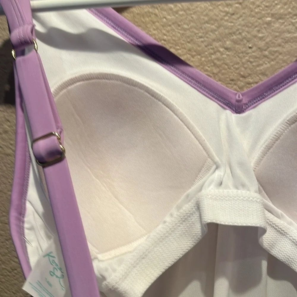 New Kona Sol 14W Lavender Purple Striped Retro Swimsuit- One Piece NWT